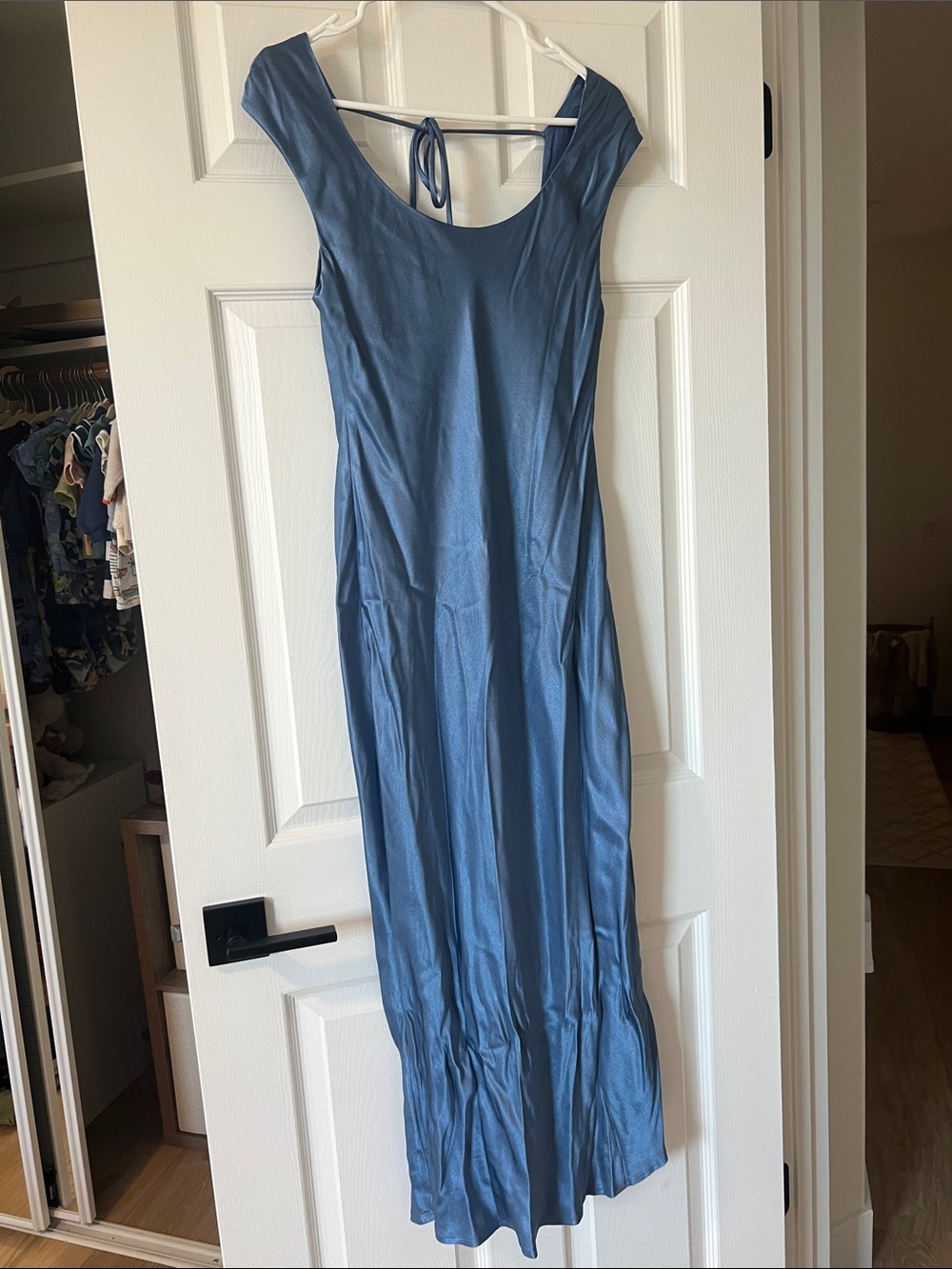 ASTR the Label Blue Satin Scoop Neck Maxi Dress